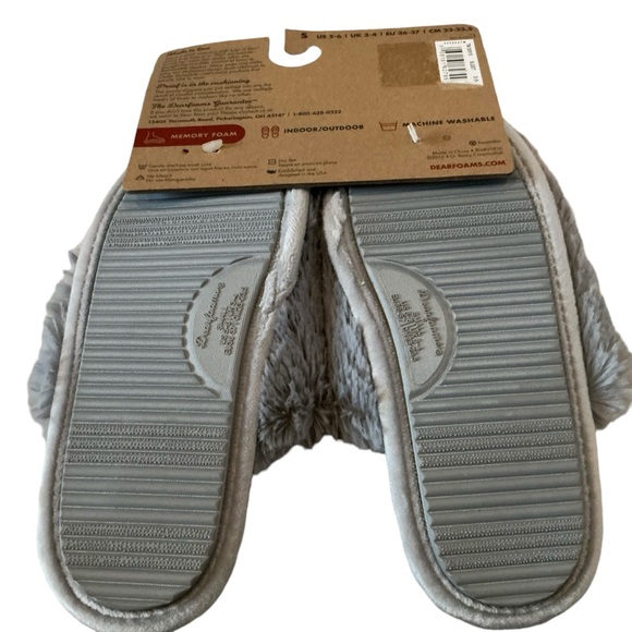 Dearfoams memory foam slippers grey faux fur with bow size 5-6 indoor outdoor - Picture 3 of 5